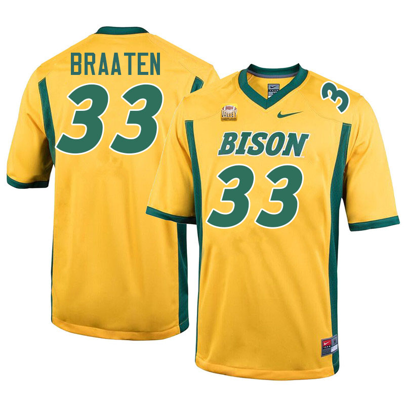 North Dakota State Bison #33 Walker Braaten College Football Jerseys Stitched-Yellow